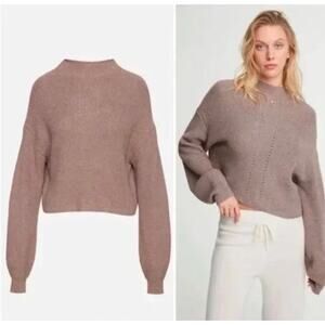 Le Ore Sweater 1X Lodi Pointelle Knit Pullover Walnut Brown Mock Neck Chic Work